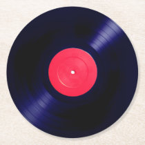 Red label vinyl faux look round paper coaster Red label vinyl faux look round paper coaster