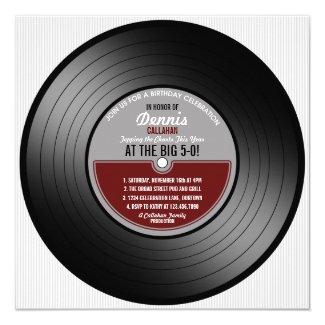 Red Label Vinyl Record 50th Birthday Party Invitation