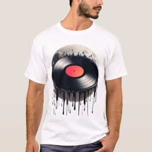Red Labeled Vinyl Record Dissolving on the Moon T-Shirt