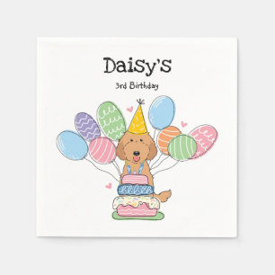 Red Labradoodle Dog Birthday Party Paper Napkins