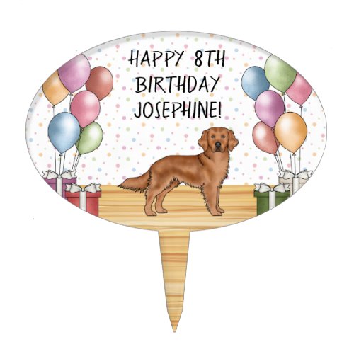 Red Labrador Retriever Colorful Pastel Birthday Cake Topper