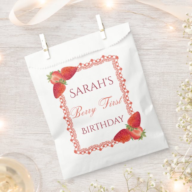 Red Lace Berry First Birthday  Favor Bag (Clipped)