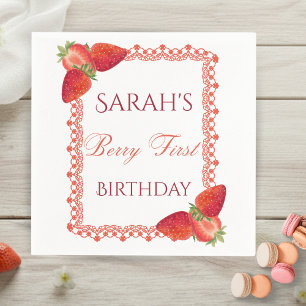 Red Lace Berry First Birthday Napkins