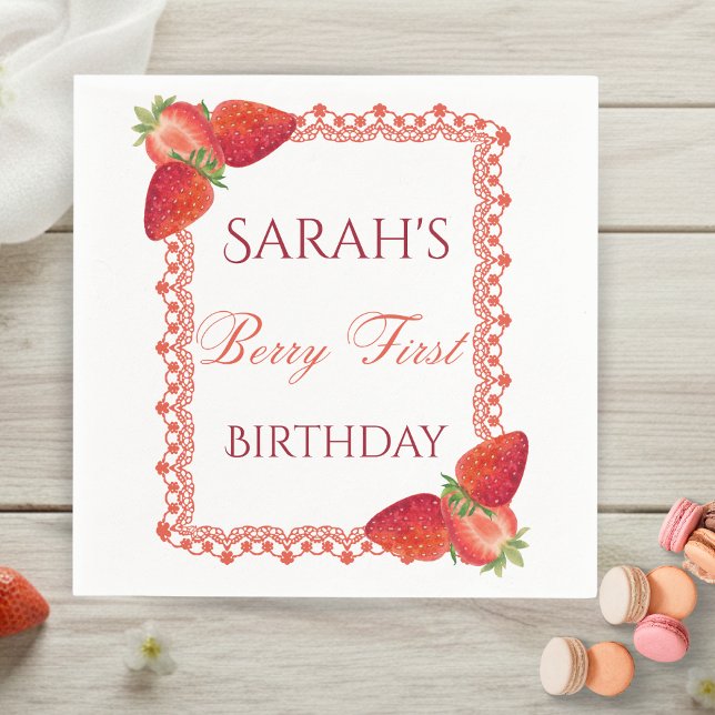 Red Lace Berry First Birthday  Napkins (Red Lace Berry First Birthday Napkins)
