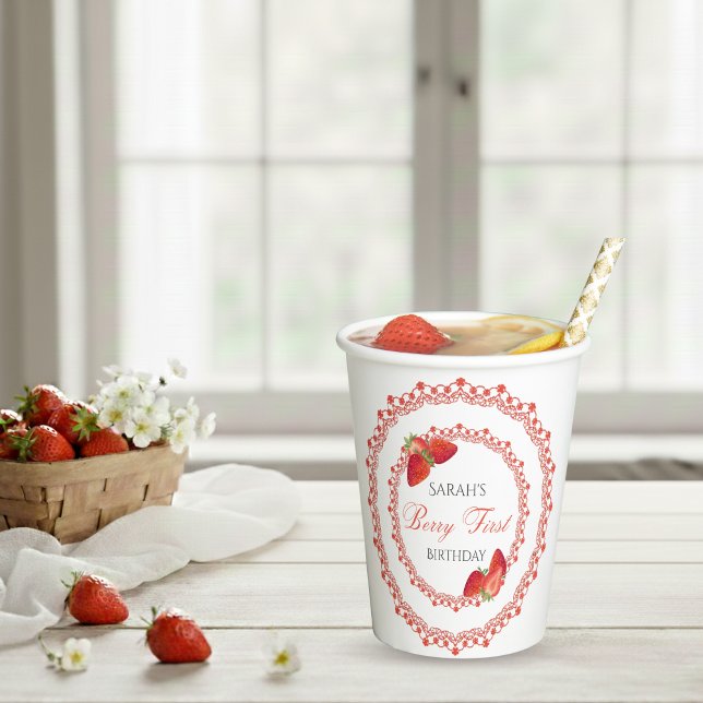 Red Lace Berry First Birthday Paper Cups (Red Lace Berry First Birthday Paper Cups)