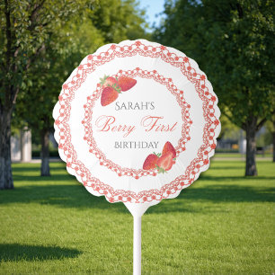 Red Lace Berry First Birthday Photo Balloon