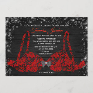 Red Lace Bra Lingerie Shower Diamond Invitation