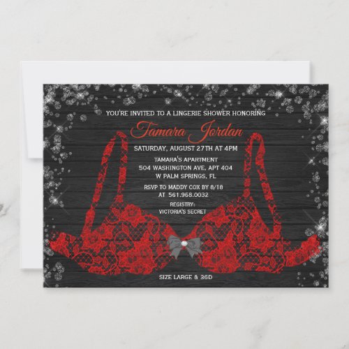 Red Lace Bra Lingerie Shower Diamond Invitation