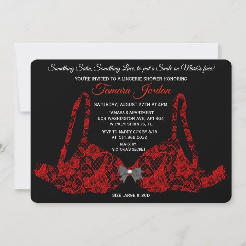 Red Lace Bra Lingerie Shower Invitation