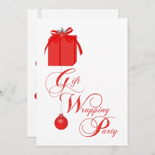 Red Lace Christmas Gift Wrapping Party Invitation