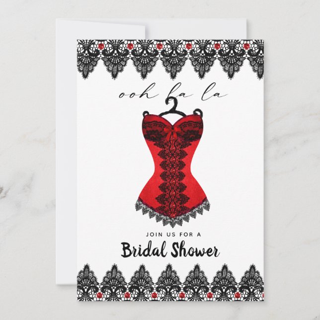 Red Lace Corset Lingerie Bridal Shower Invitation (Front)