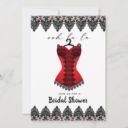 Red Lace Corset Lingerie Bridal Shower Invitation