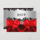 Red Lace Damask & Bow RSVP (Front/Back)