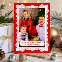 Red Lace Frame Christmas Photo