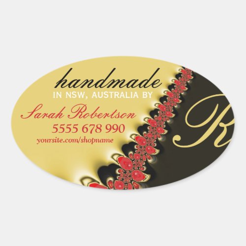 Red Lace  Gold Satin Handmade Label Oval Sticker