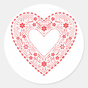Red Lace Heart Classic Round Sticker