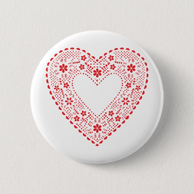 Red Lace Heart Pinback Button (Front)
