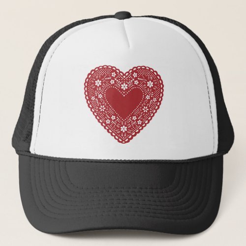 Red Lace Heart Trucker Hat