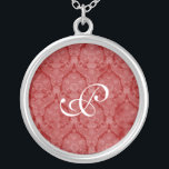 Red Lace Monogram Sterling Silver Necklace<br><div class="desc">Beautiful  Lace Sterling Silver Necklace - background color can be changed.  Great as a wedding favor,  wedding gift,  birthday gift or holiday gift.</div>