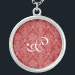 Red Lace Monogram Sterling Silver Necklace<br><div class="desc">Beautiful  Lace Sterling Silver Necklace - background color can be changed.  Great as a wedding favor,  wedding gift,  birthday gift or holiday gift.</div>