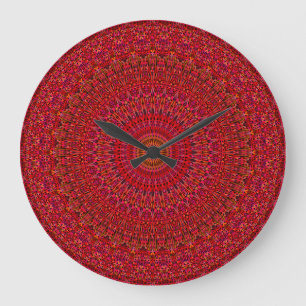 Red Lace Ornament Mandala Large Clock