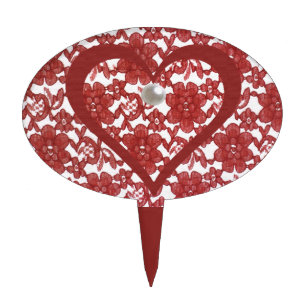 Red Lace Pattern Valentine's Cake Topper