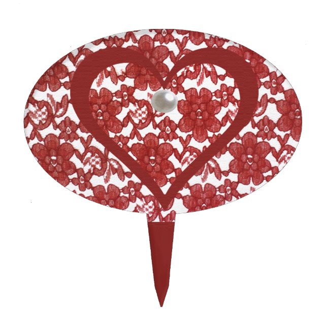 Red Lace Pattern Valentine's Cake Topper (Front)