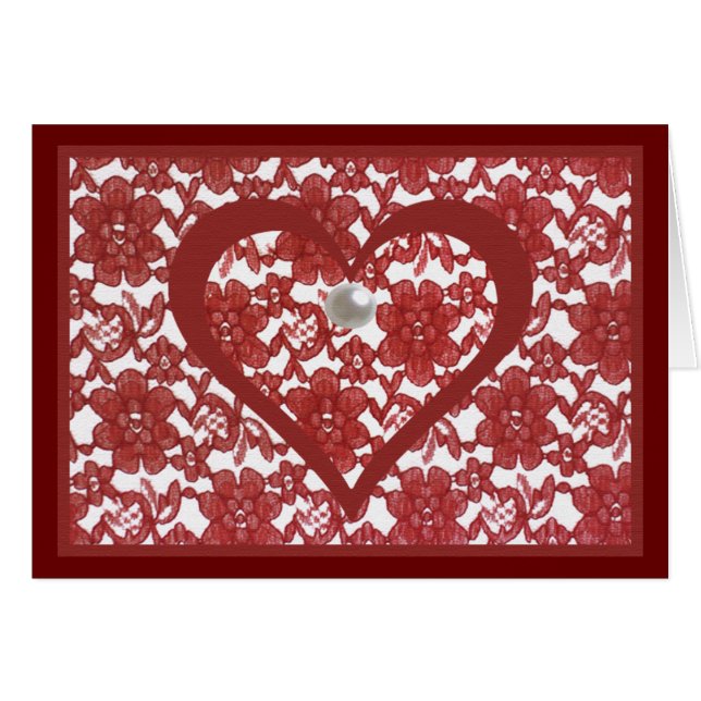 Red Lace Pattern Valentine's Cards (Front Horizontal)