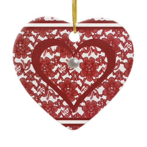 Red Lace Pattern Valentine's Ceramic Ornament