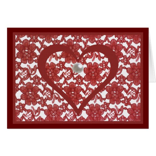 Red Lace Pattern Valentine's Day Cards (Front Horizontal)