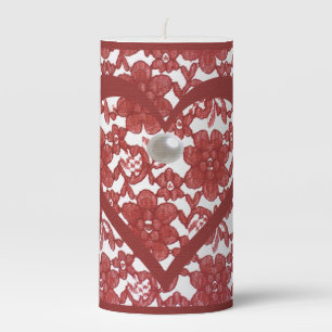 Red Lace Pattern Valentine's Pillar Candle