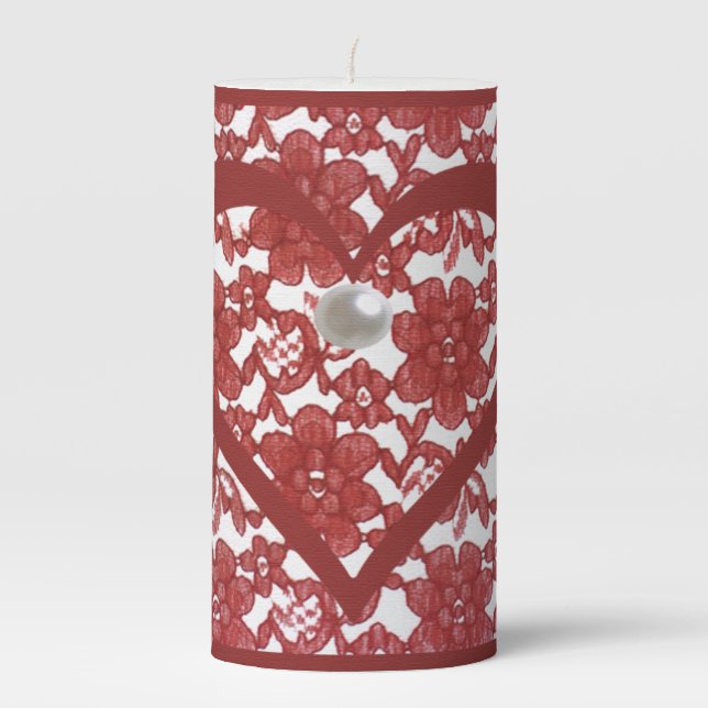 Red Lace Pattern Valentine's Pillar Candle (Front)