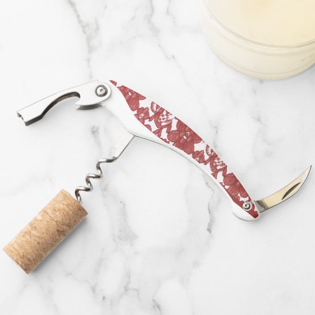 Red Lace Pattern Valentine's Waiter's Corkscrew (Front)