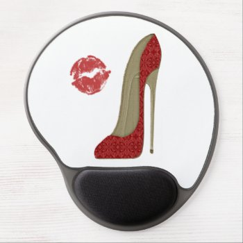 Red Lace Stiletto Shoe And Kiss Art Gel Mousepad by shoe_art at Zazzle