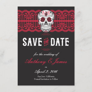 Red Lace Sugar Skull Save the Dates 4.5x6.25 Date