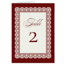 Red Lace Wedding Table Number – Elegant Festive De