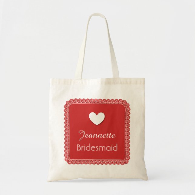 Red Lace with Heart Bridesmaid Wedding Bag V18 (Front)