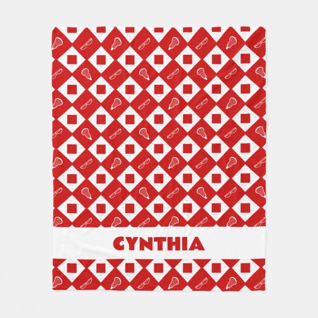 Red Lacrosse Argyle Pattern Fleece Blanket (Front)