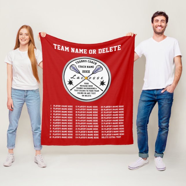 Red Lacrosse Coach Gift Ideas, ALL Player's Names Fleece Blanket (In Situ)