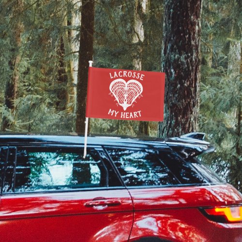 Red Lacrosse My Heart Car Flag