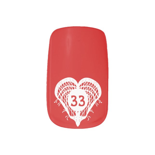 Red Lacrosse My Heart Minx Nail Art (Left Thumb)