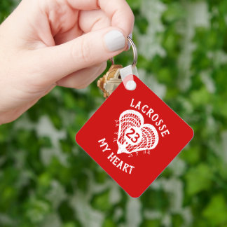 Red Lacrosse My Heart Photo Keychain