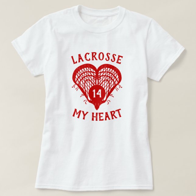 Red Lacrosse My Heart T-Shirt (Design Front)