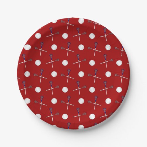 Red lacrosse pattern paper plates