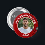 Red Lacrosse Player Photo High School Spirit Button<br><div class="desc">This cool customized high school lacrosse player photo gift features white typography of your team and player name on a red button with a ball and rackets icon. Personalize with your athlete's photograph and class year as a proud sports parent. A mom and dad can wear these buttons to sports...</div>