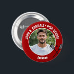 Red Lacrosse Player Photo High School Spirit Button<br><div class="desc">This cool customized high school lacrosse player photo gift features white typography of your team and player name on a red button with a ball and rackets icon. Personalize with your athlete's photograph and class year as a proud sports parent. A mom and dad can wear these buttons to sports...</div>