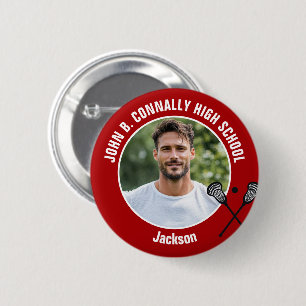 Red Lacrosse Player Photo High School Spirit Button