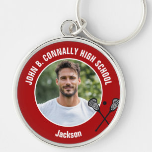 Red Lacrosse Player Photo High School Spirit Keychain