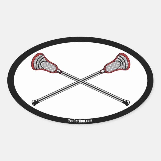 Red Lacrosse Sticks Oval Sticker (Front)