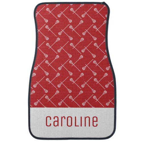 Red Lacrosse White Sticks Patterned Car Floor Mat